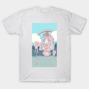 Cute kawaii unicorn anime manga chibi girl T-Shirt